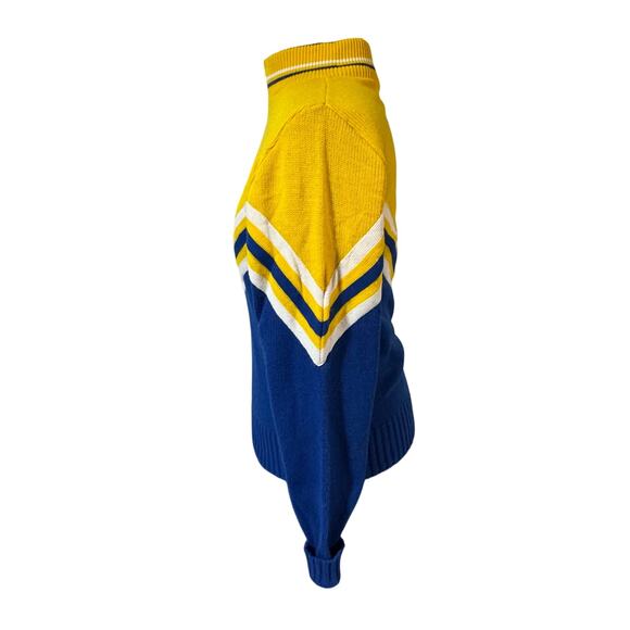 Vintage 70s Collegiate Cheerleader Sweater USA - Blue/Gold Zip Mock Neck - S/M - Picture 4 of 6